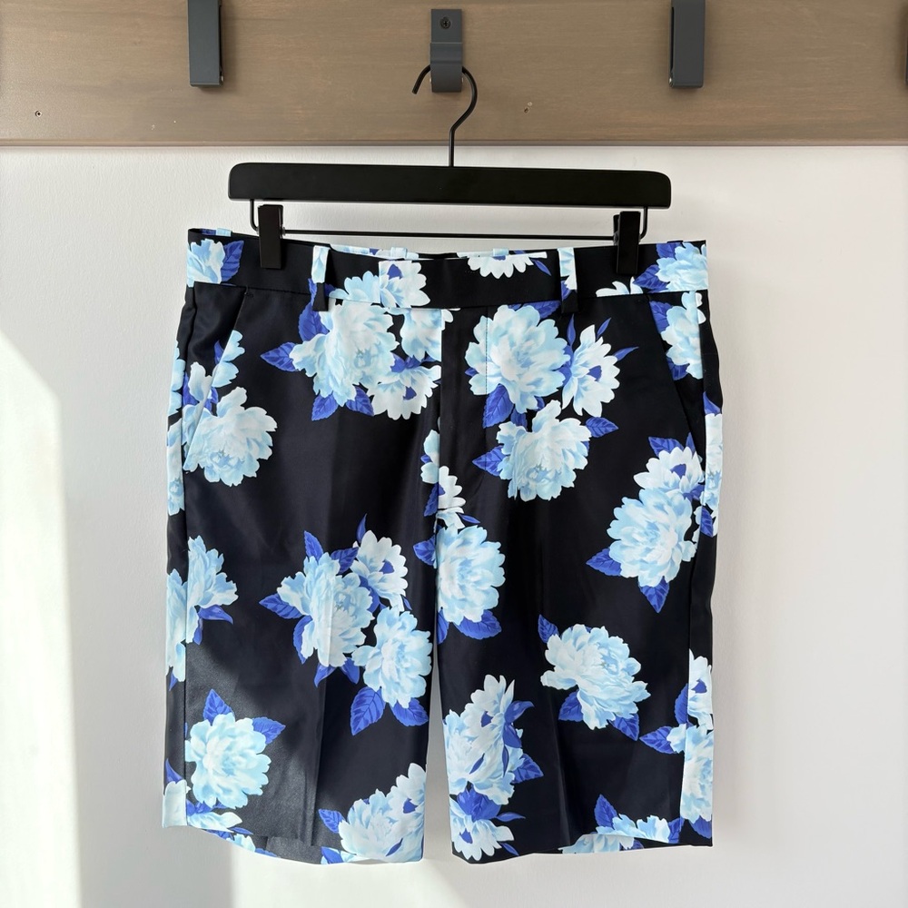 G/FORE Black Shorts with Light Blue Floral Print